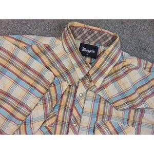 Wrangler Shirt Mens XL Tan Blue Rockabilly Western Cowboy